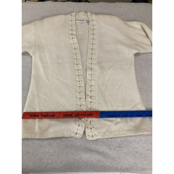 Eugenia by Angenie Winter White Open Cardigan SZ XL 40% Angora Embellished - Picture 11 of 16